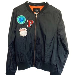 Black Bomber Jacket with Orange Interior